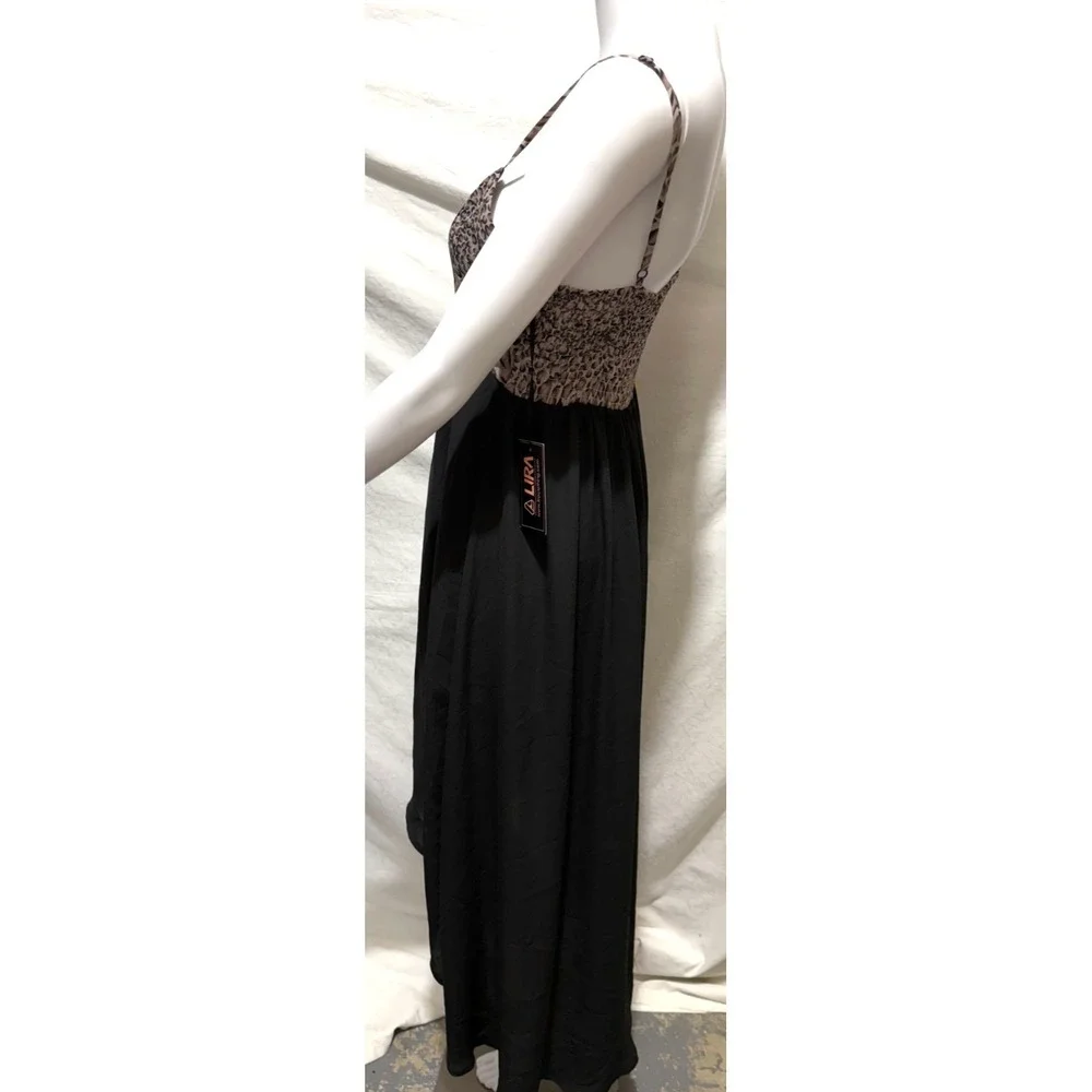 Tilly's Lira Medium Black With Leopard Print Hi Low Spaghetti Strap Sundress